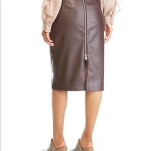 Brown Faux Leather Skirt with Two Way Zipper Skirt